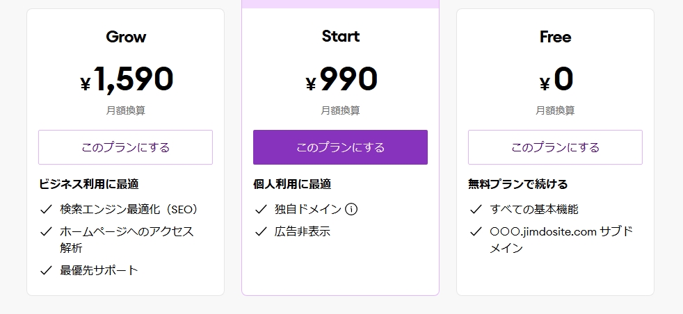 Jimdoの料金画像