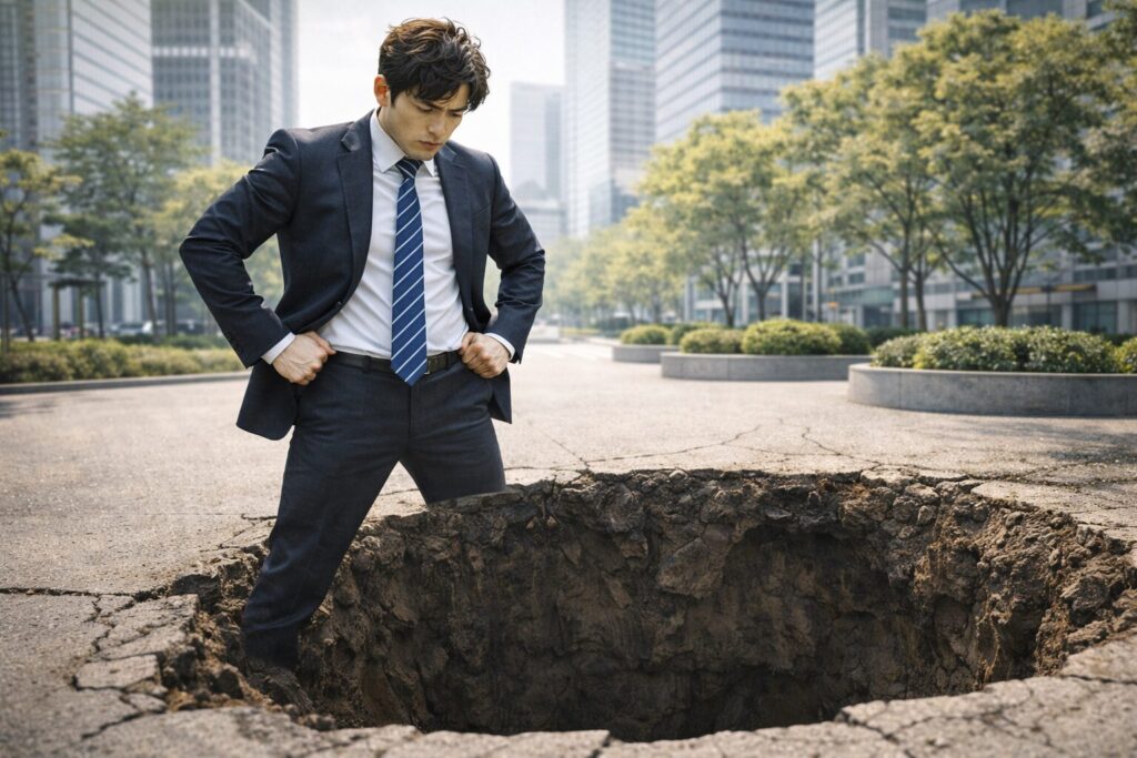 落とし穴に片足入れている人