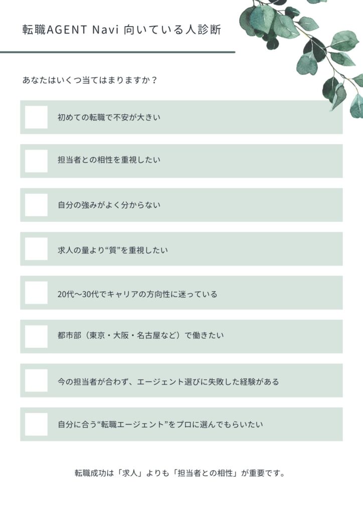転職AGENT Naviが向いているかのチェックリスト