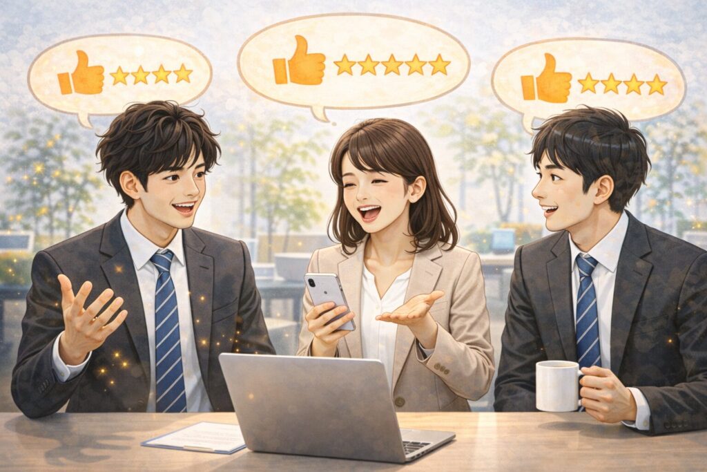 良い評判を話し合っている人の画像