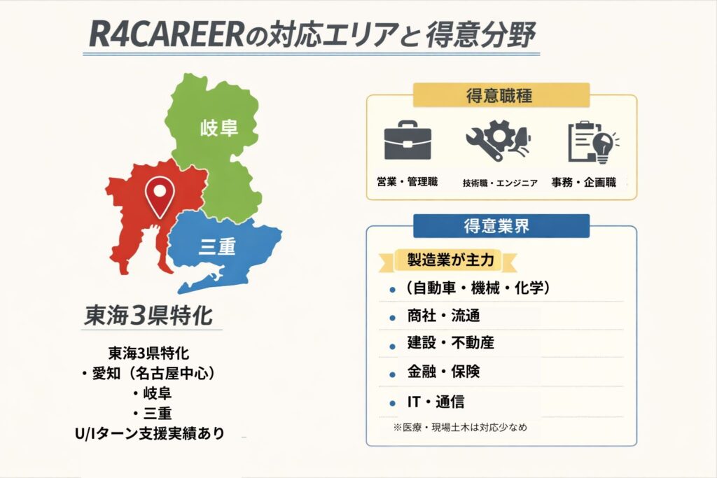 R4CAREERの対応エリアと得意分野の図解