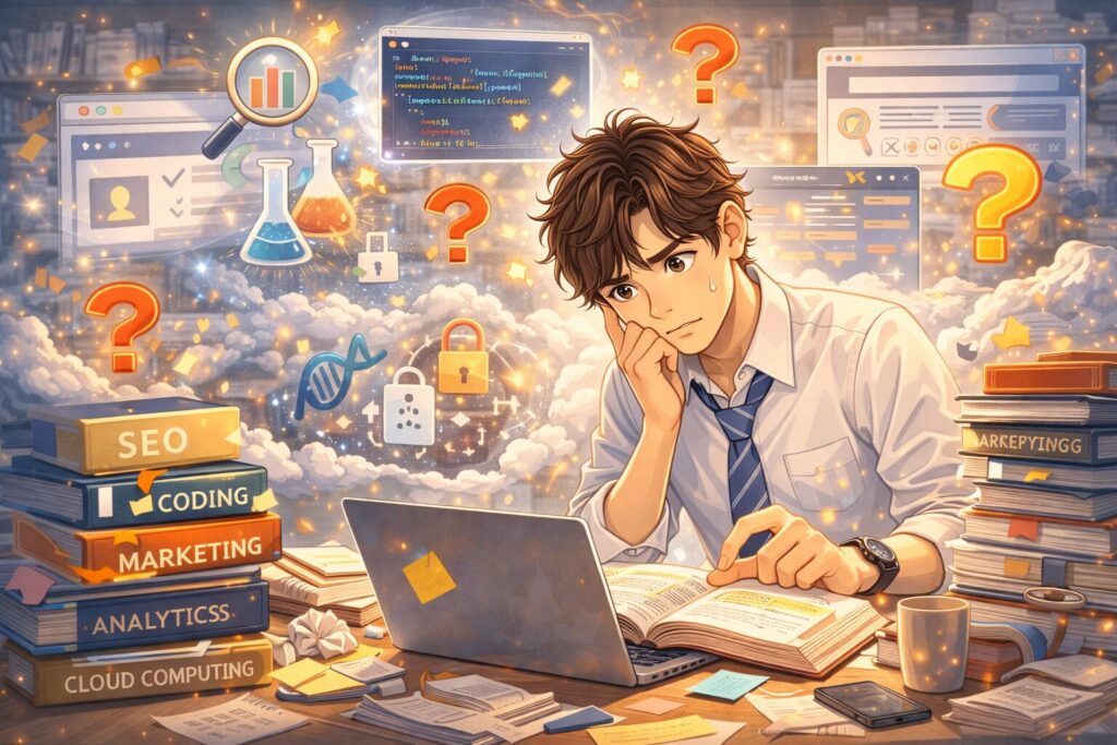 知識を深めるのに忙しい人のイラスト