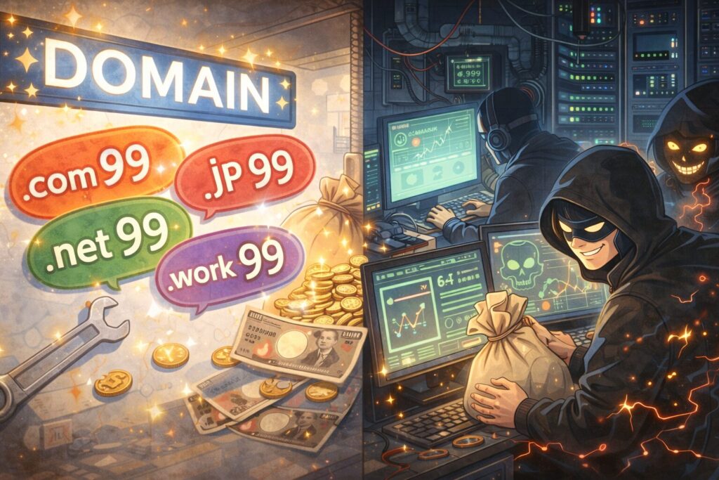 格安ドメインの裏側のイラスト