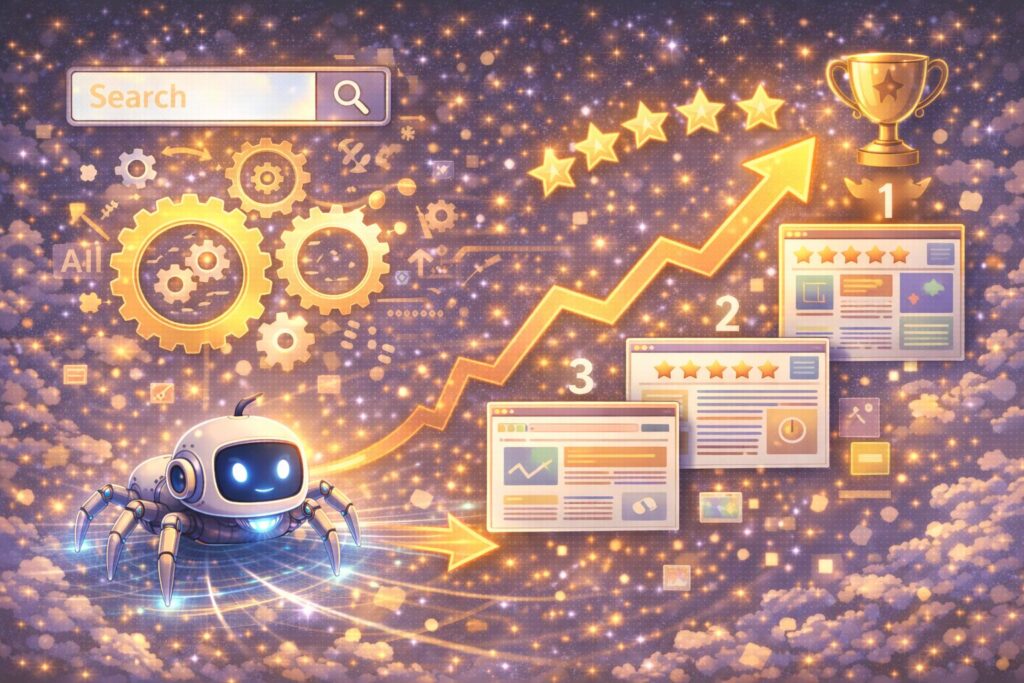 検索ランキングとアルゴリズムの流れのイメージ画像