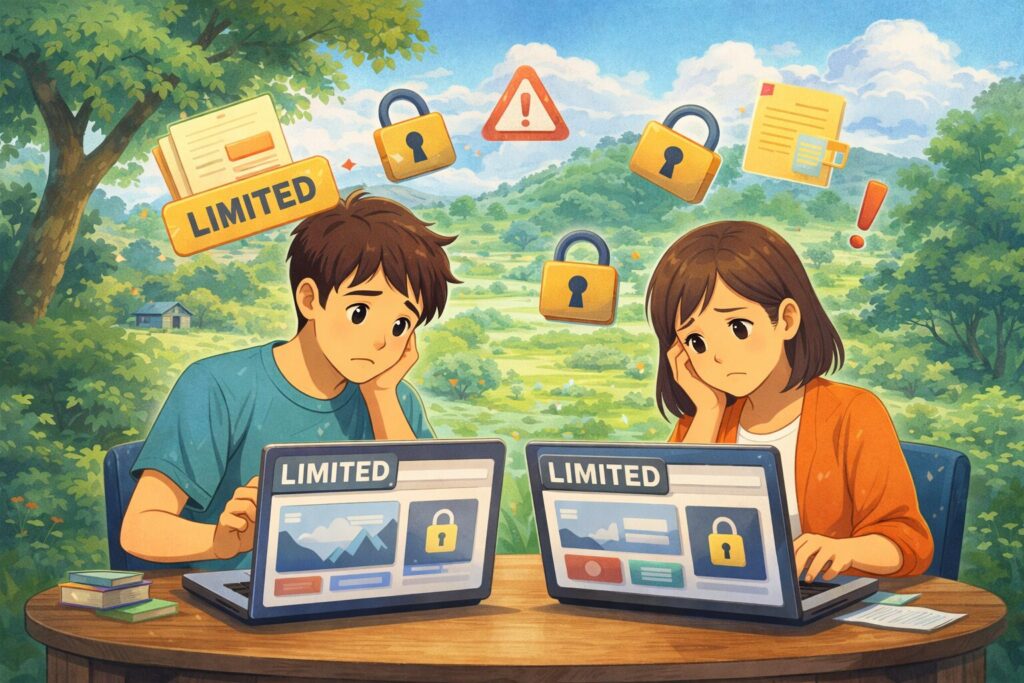 限られたアクセスと焦る表情の画像