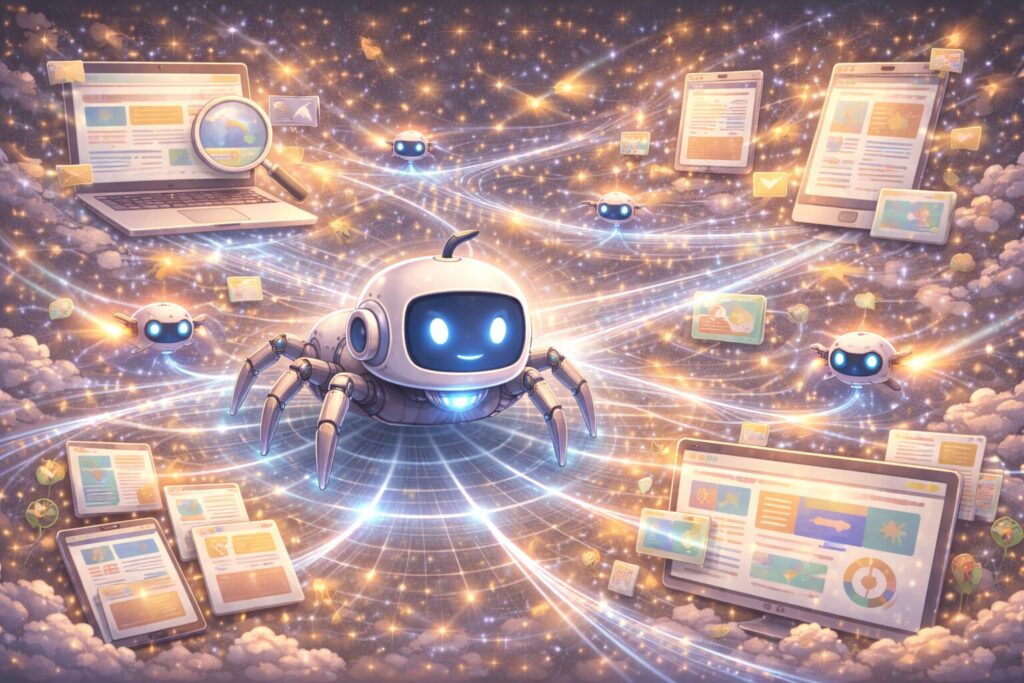 クローラーがサイトを巡回する。イメージ画像