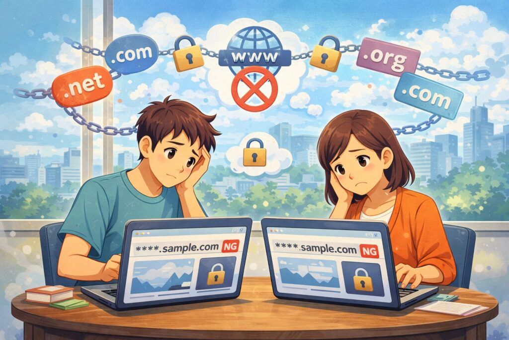 ウェブサイトの問題に悩む二人