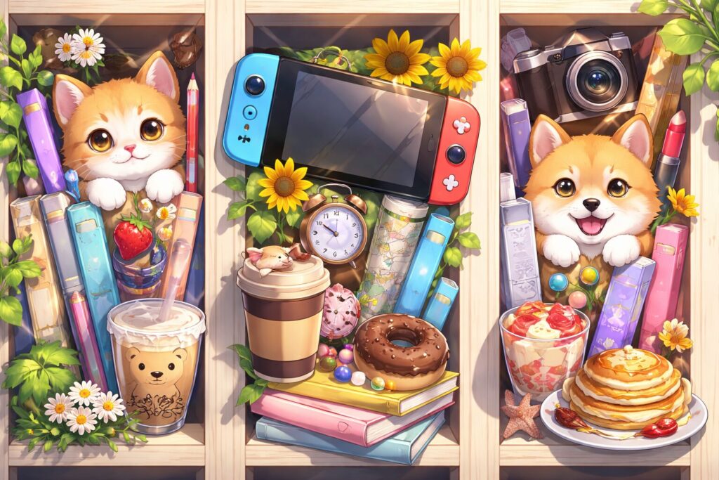 棚の中がごちゃごちゃなイラスト