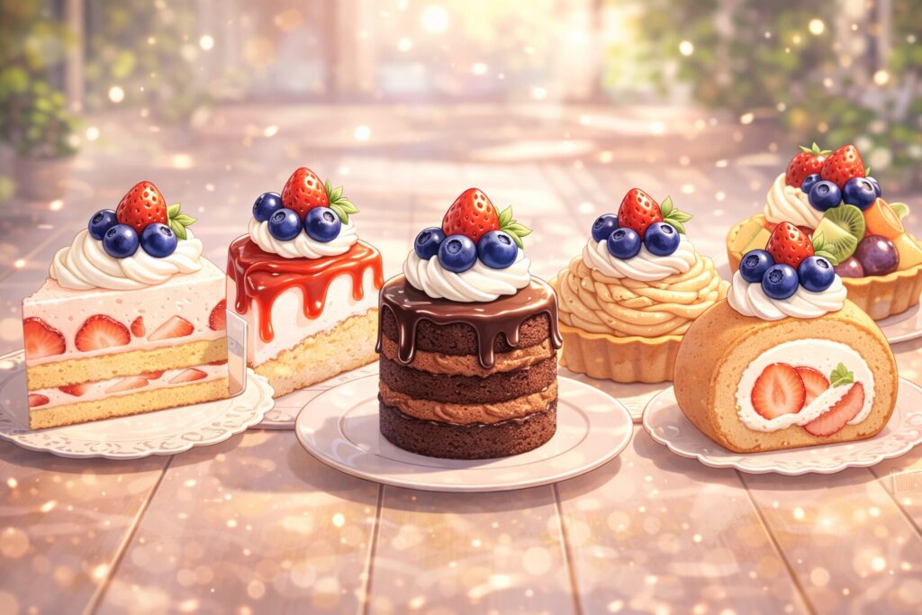 同じトッピングのケーキのイラスト
