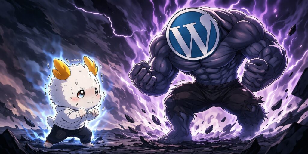 ムキムキのWordPressに怯えるWixの画像