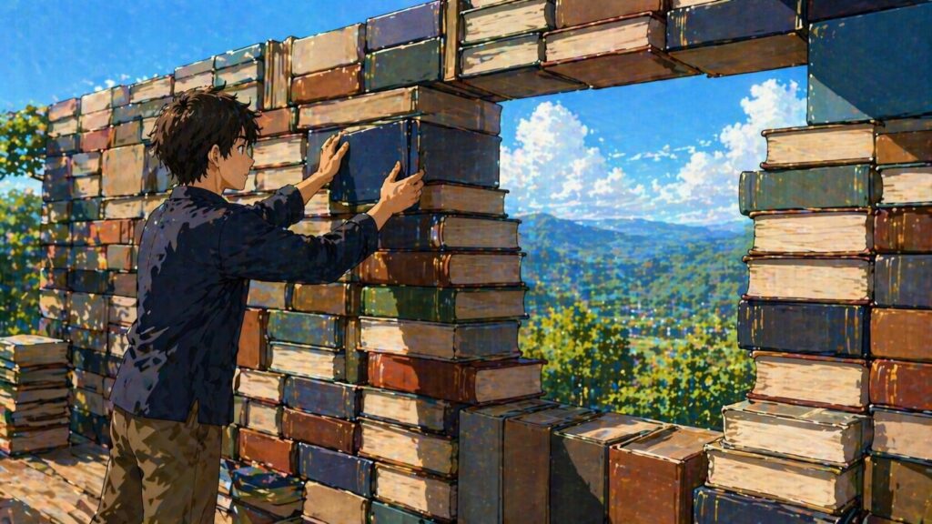 本で枠を作っている