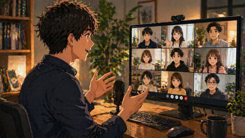 オンラインサロンで体験談を語る人