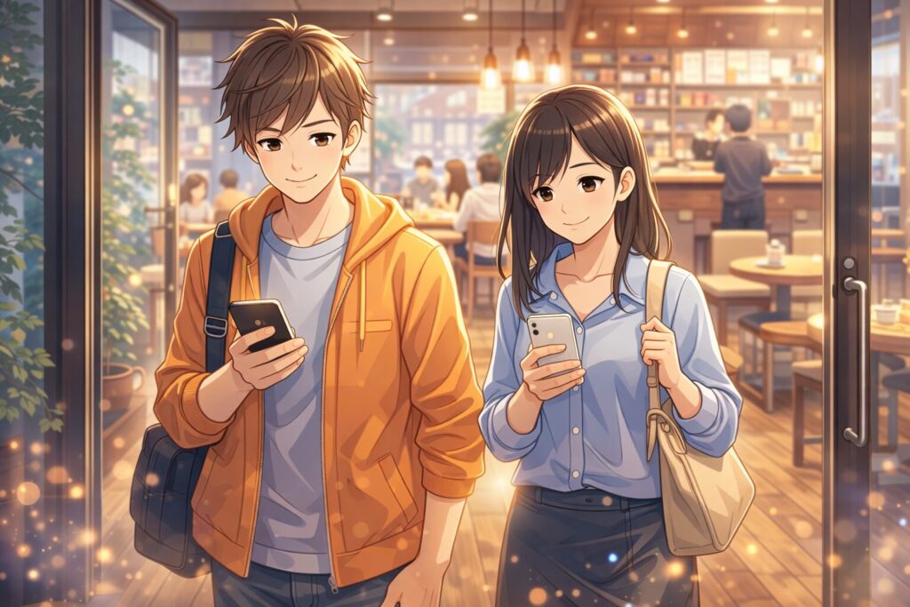 スマホを見ながら来店するお客様