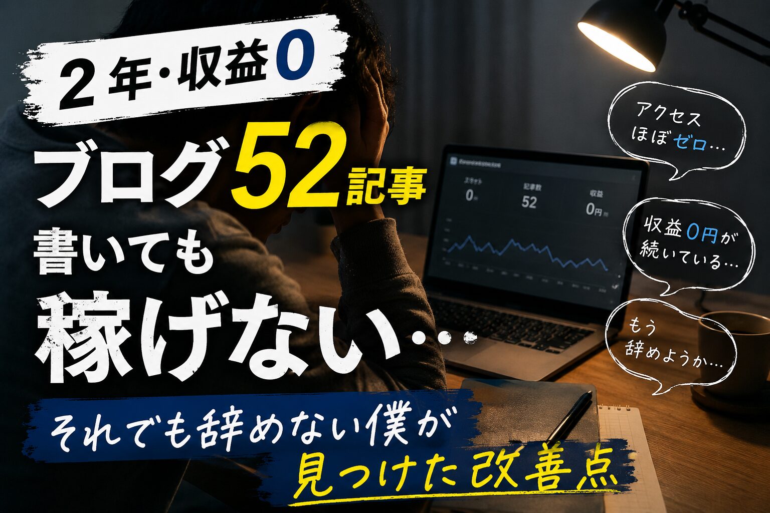 ブログ52記事書いても稼げないという記事のアイキャッチ