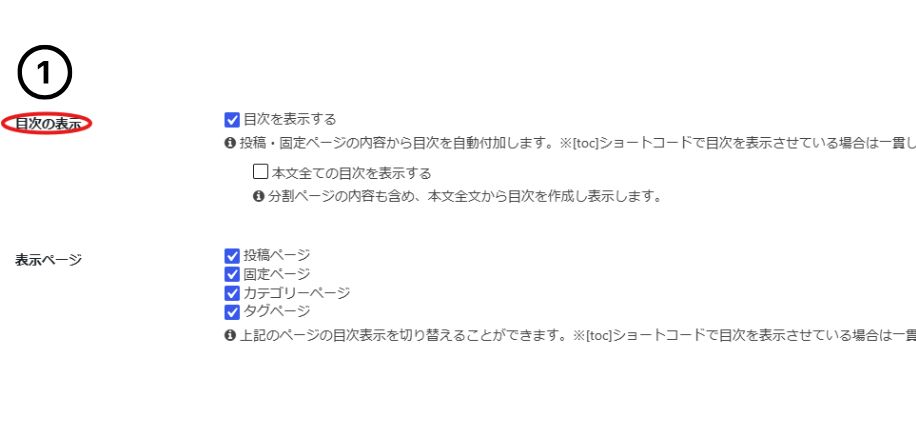 目次の表示タブのスクショ